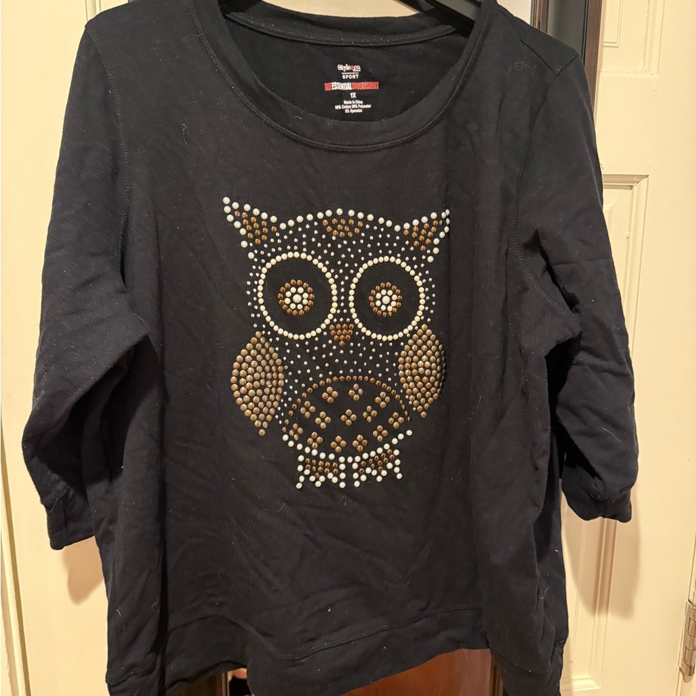 COPY - Style & Co Black and Gold Long Sleeve Tee with Owl Design